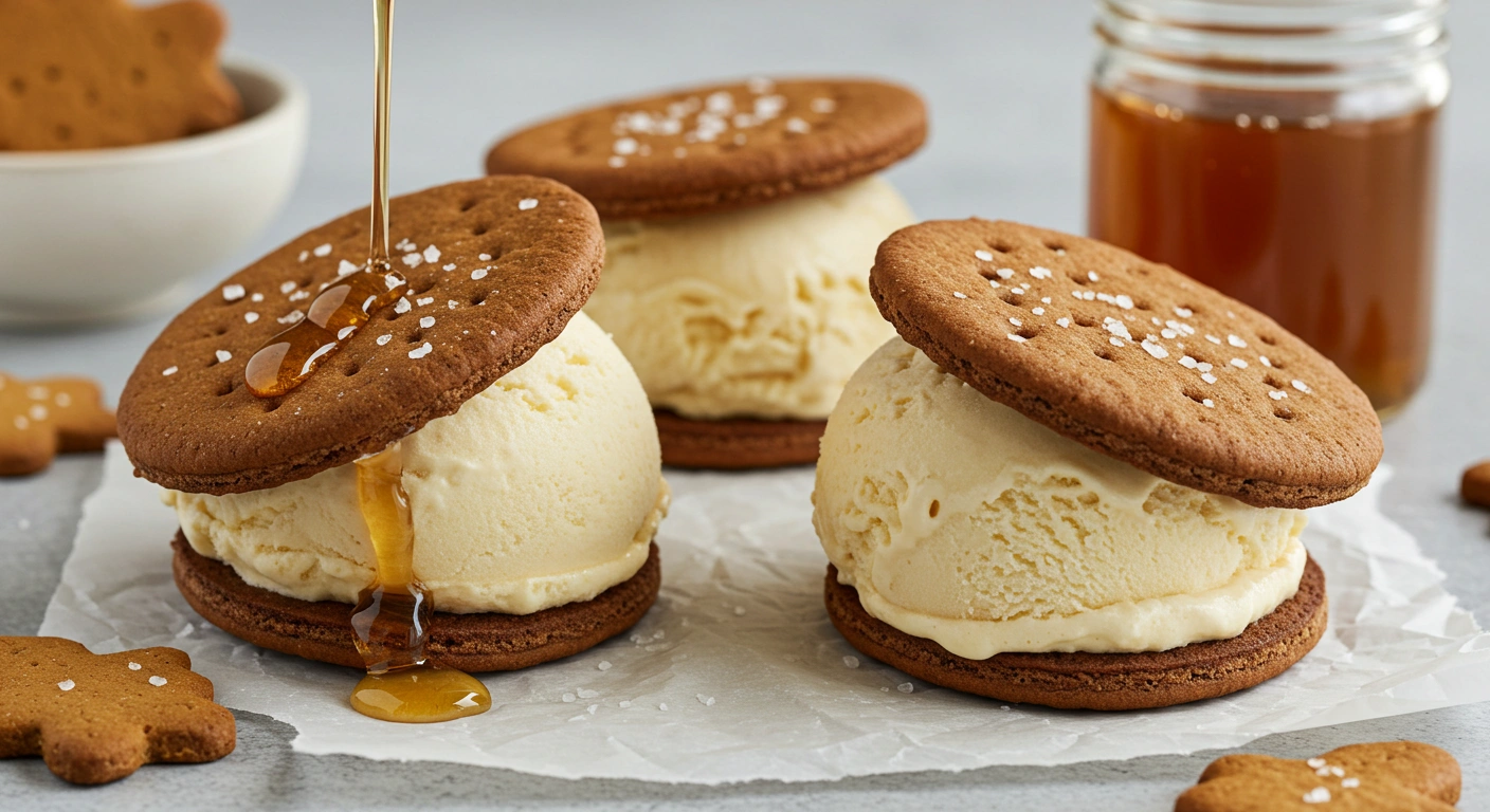 Salted Honey Gingerbread Ice Cream Sandwiches